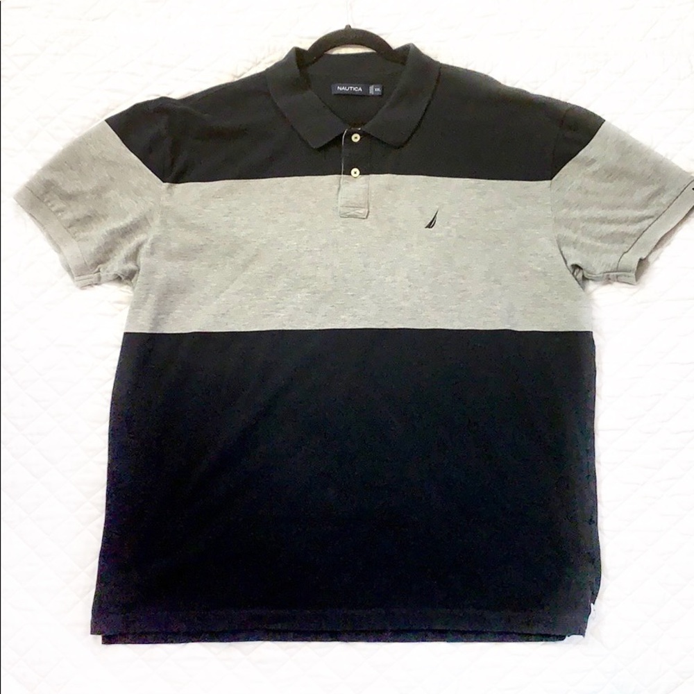 Nautica Navy Blue and Gray Short Sleeve Polo Shirt
